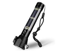 ZHCJH Lampe de Poche Solaire Lampe de Poche de Voiture 268 Lumens LED COB Light USB Rechargeable Tactique Multi-Fonction Torche Outil d'urgence avec Brise-vitre Coupe-Ceinture Boussole (1pcs)