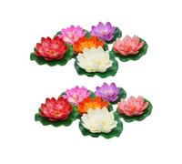 Zhdbchyuu 12 Pcs Artificial Floating Foam Flower with Water Lily Pad, Lifelike Ornanment Home Garden Pond Decor Indian
