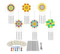 Zhdbchyuu 12 Sets Flower Wind Chimes Craft for Kids,DIY Windchime Unfinished Wood Coloring Kit for Gifts and School Party Supplies
