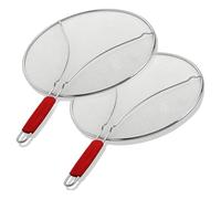 Zhdbchyuu 2 Pack Splatter Guard for Frying Pan Strainer and Universal Cookware 13" Stops Hot Oil Splash Red Handle Splatter Screen
