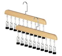 Zhdbchyuu 2PCS Closet Organizer with 10 Clips - Space Saving, Multi-Purpose, Wood Design, Ideal for Small Spaces B