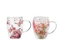 Zhdbchyuu 2Pcs Creatives Real Flower Double Glass High Appearance Level Full Star Dried Flower Milk Household Coffee Glass 350ml