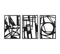 Zhdbchyuu 3 Piece Modern Abstract Black Metal Wall Art,Minimalist Geometric Line Art Wall Sculptures for Living Room Bedroom Decor