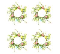 Zhdbchyuu 4 Pack Easter Egg Candle Rings Wreath with Daisy Flower Spring Egg and Pastel Pip Berry Candle Rings Holder Wreaths 4"