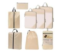 Zhdbchyuu 8 Set Expandable Mesh Packing Cubes for Travel Essentials, Compression Organizer with Bags Beige