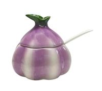 Zhdbchyuu Ceramic Salt Container,Onion Shaped Salt Cellar,Salt Cellar with Lid and Spoon,Multi-Purpose Kitchen Spice Container
