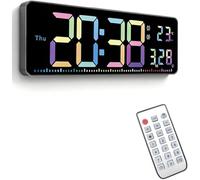 Zhdbchyuu Digital Wall Clock, 16" Colorful Digital Display Clock, Date, Week, Temperature, Dual Alarm, Auto-Dimming, DST,Countdown