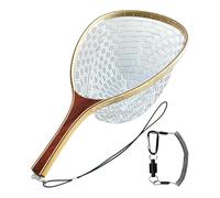 Zhdbchyuu Fly Fishing Net Landing Trout Net Soft Rubber Catch and Release Fish Net with Wooden Handle Frame