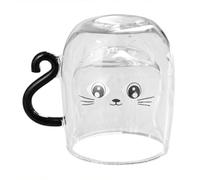 Zhdbchyuu Glass Cup Double Wall 250ml Cute Cat Home Coffee Mug with Handle for Hot and Cold Milk Tea Juice Transparent Drinkware A