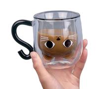 Zhdbchyuu Glass Cup Double Wall 250ml Cute Cat Home Coffee Mug with Handle for Hot and Cold Milk Tea Juice Transparent Drinkware B