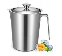 Zhdbchyuu Stainless Steel Pitcher with Lid,70 Oz /2L Measuring Cup with Marking and Handle, Large Mouth Graduated Beakers,Milk Jug