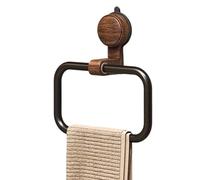 Zhdbchyuu Vintage Walnut Wood Towel Ring with Suction Cup Mount, No-Drill Wall-Mounted Bathroom Towel Holder,Stainless Steel Frame