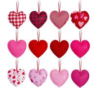 ZHDOKA 12 Pièces Ornements à Suspendre en Forme de Coeur en Tissu, Ornements à Suspendre en Forme de Coeur Rouge de Saint-Valentin Boules d'arbre en Forme de Coeur pour la