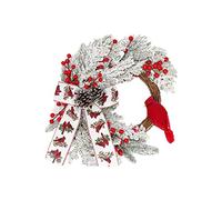 ZHDOKA Couronne de Noël artificielle avec baies rouges, pomme de pin, grand nœud cardinal, couronne de pin floquée de neige pour maison, porche, ferme, porte, mur, fenêtre, décoration de fête
