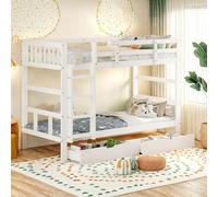 ZHDOKA Lit Mezzanine Double Blanc,90x200cm Lit superposé en Bois avec 2 tiroirs et Escalier Vertical,Lit juvénile avec clôture Haute Anti-Chute et sommier,Lit Peut être démonté en Deux Lits Simples