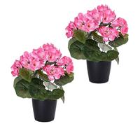 ZHDOKA Lot de 2 Fleurs de Bégonia Artificielles en Pot, Mini Plantes de Fleurs de Bégonia de 25,4 Cm avec Feuilles Vertes et Pot, Petit Faux bonsaï de Bégonia pour la Maison, (C)