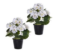 ZHDOKA Lot de 2 Fleurs de Bégonia Artificielles en Pot, Mini Plantes de Fleurs de Bégonia de 25,4 Cm avec Feuilles Vertes et Pot, Petit Faux bonsaï de Bégonia pour la Maison, (B)