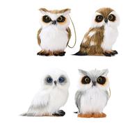 ZHDOKA Lot de 4 Chouettes de Noël à Suspendre, Mini Chouettes Artificielles en Fourrure, Modèle de Chouette à Suspendre avec Plumes, Fausses Décorations d'oiseaux pour Les