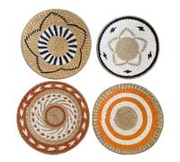 ZHDOKA Lot de 4 Paniers Muraux Bohèmes Tissés à la Main en Herbe - Décoration Murale Unique Ronde à Suspendre - Œuvres Murales Rustiques pour Salon, Chambre à Coucher, Table de Ferme