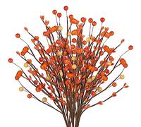 ZHDOKA Lot de 5 Tiges de Baies Artificielles Orange, 15,7 Pouces de Thanksgiving, Automne, Branches de Baies de Noël, Arrangements Floraux avec Fausse Citrouille pour la Récolte d'automne,(Orange)