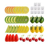 ZHDOKA Lot de 52 glaçons en forme de fruits artificiels, cerises artificielles, citron vert, dont 24 tranches de citron, 10 glaçons en acrylique, 6 faux citron