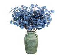 ZHDOKA Lot de 6 tiges de feuilles d'eucalyptus artificielles bleues, longues branches d'eucalyptus argentées en soie, pour décoration de Noël, maison, mariage