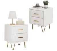 ZHDOKA Table de Chevet Lot de 2 avec 2 Tiroir, Table de Chevet avec Pieds et Poignées en Métal Doré, Petite Tables d'Appoint Style Moderne, Meuble de Rangement pour Salon,Beige, 41x35.5x51cm