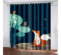 ZHDXDP Oeillet pour Rideau 3D Salon Bleu Dessin animé Renard pour Le Salon Rideaux élégants pour fenêtre à Manger ou Chambre à Coucher 2Pièces (140x229cm)