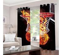 ZHDXDP Rideau Chambre Garcon ado Sports Flame Basket-Ball Rideaux Chambre Adulte pour Décoration Salon Grommet/ Chambre d'enfant Rideau。 (140cm x 229cm)