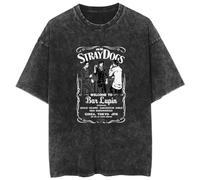 zhedu Anime Vintage Délavé T-Shirts Filles Garçons Oversize Streetwear Bungou Stray Dogs Graphique Haute Qualité Été Goutte Épaule Été Manches Courtes (M,Color 01)