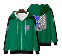 zhedu AOT Sweat à Capuche Homme Harajuku Anime Sweat Mode Fermeture éclair Manches Longues Shingeki No Kyojin Impression Double Face Streetwear Unisexe (XXS,Color 4)