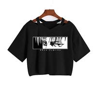zhedu AOT T-Shirt Manga Japonais Anime Shingeki No Kyojin T-Shirt Gothique Harajuku T-Shirt Punk Col en V Sexy Haut Court T-Shirt (XS,Color 4)