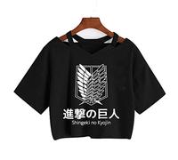zhedu AOT T-Shirt Manga Japonais Anime Shingeki No Kyojin T-Shirt Gothique Harajuku T-Shirt Punk Col en V Sexy Haut Court T-Shirt (M,Color 2)