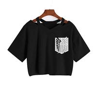 zhedu AOT T-Shirt Manga Japonais Anime Shingeki No Kyojin T-Shirt Gothique Harajuku T-Shirt Punk Col en V Sexy Haut Court T-Shirt (S,Color 1)
