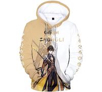 zhedu Game Genshin Impact Character Sweat à Capuche Venti/Hutao/Zhongli/Xiao/Ganyu/kazuha/Neutral Contrast Print Pull Sweat Fashion Streetwear Top (2xs-4xl) (S,Zhongli)