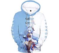zhedu Game Genshin Impact Character Sweat à Capuche Venti/Hutao/Zhongli/Xiao/Ganyu/kazuha/Neutral Contrast Print Pull Sweat Fashion Streetwear Top (2xs-4xl) (M,Ganyu)