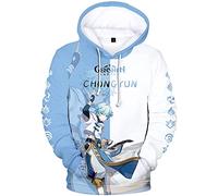 zhedu Game Genshin Impact Sweat à Capuche Chongyun/dicna/diluc/EULA/fischl/Jean/kaeya/Sweat-Shirt à Imprimé Contrastant Neutre Fashion Streetwear Top(2xs-4xl) (3XL,Chongyun)