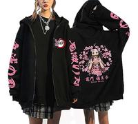 zhedu Kamado Nezuko Sweat à Capuche Zippé Graphique Harajuku Manches Longues Y2k Décontracté Surdimensionné Hip Hop Punk Streetwear Manteau (Color 01,4XL)