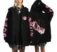 zhedu Kamado Nezuko Sweat à Capuche Zippé Graphique Harajuku Manches Longues Y2k Décontracté Surdimensionné Hip Hop Punk Streetwear Manteau (Color 04,S)