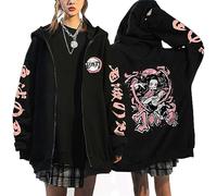 zhedu Kamado Nezuko Sweat à Capuche Zippé Graphique Harajuku Manches Longues Y2k Décontracté Surdimensionné Hip Hop Punk Streetwear Manteau (Color 03,XXS)