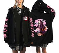 zhedu Kamado Nezuko Sweat à Capuche Zippé Graphique Harajuku Manches Longues Y2k Décontracté Surdimensionné Hip Hop Punk Streetwear Manteau (Color 05,XS)