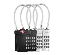 ZHEGE Cadenas Cable Code 4 Chiffres, TSA cadenas valise avion tsa 4 chiffres avec alarme d'ouverture, cadenas code de câble de casier de gymnastique (4 Pièces, Noir et Argent)