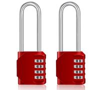 ZHEGE Cadenas Long Code 4 Chiffres, Grande Cadenas Portail, Abri Jardin, Casier College Vestiaire Sport Scolaire (2 Pièces, Rouge)