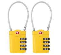 ZHEGE Cadenas Valise TSA, Cadenas Voyage 4 Chiffres avec Alarme d'ouverture, Serrures à Bagages de Voyage with Câble Flexible (2 Pièce, Jaune)