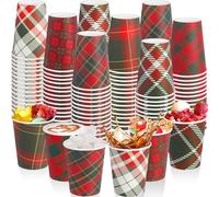Zhehao Lot de 300 gobelets jetables de Noël en papier à carreaux rouges et verts pour boissons chaudes et froides, chocolat, thé, cacao, fête de Noël, décorations de table à carreaux