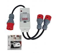 ZHEHNSA CEE Adaptateur robuste 32A à 16A X2 avec disjoncteur, cuivre pur 5 broches 400V 1,5M couplage IP44 distributeur d'alimentation robuste, pour l'industrie du camping-car caravane, aux ateliers