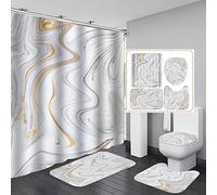 ZHEHUA Ensemble de Rideau de Douche de Style marbre 4 pièces avec Couverture de Toilette antidérapante et Tapis de Bain Tapis de Rideau de Douche de Salle de Bain