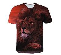 ZHEHUA T-Shirt Motif Lion Animal Rouge Hommes et Femmes été décontracté Amusant Impression 3D T-Shirt personnalité Hip-hop Haut