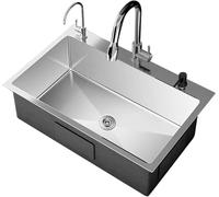 ZHENCHAO Évier de Cuisine argenté, évier de Cuisine en Acier Inoxydable à Une cuve, évier de Cuisine encastrable avec Robinet extractible et Divers Accessoires (Couleur : Argent, Taille : 6