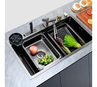 ZHENCHAO Évier de Cuisine en Acier Inoxydable à Une cuve, évier de Cuisine à Cascade avec Robinet Pliable à 1080°, évier Domestique à encastrer, évier de Bar à Installation sous Plan (coule